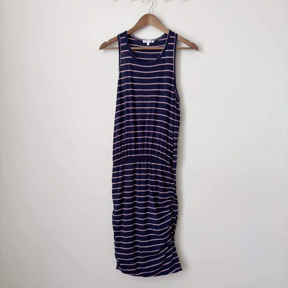 Sundry Navy Striped Ruched Tank Dress Sz 3 Large Nautical Summer